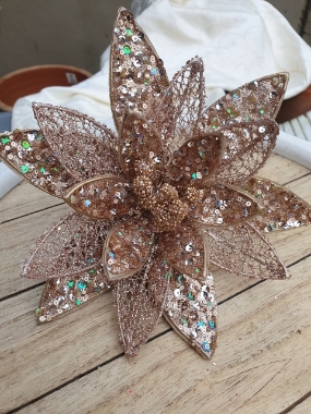 champagne copper poinsettia glitter clip