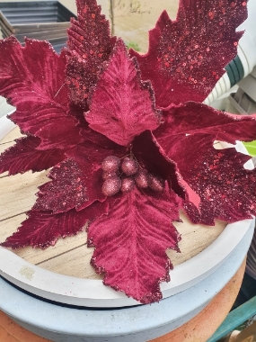 large velvet burgundy poinsettia pick